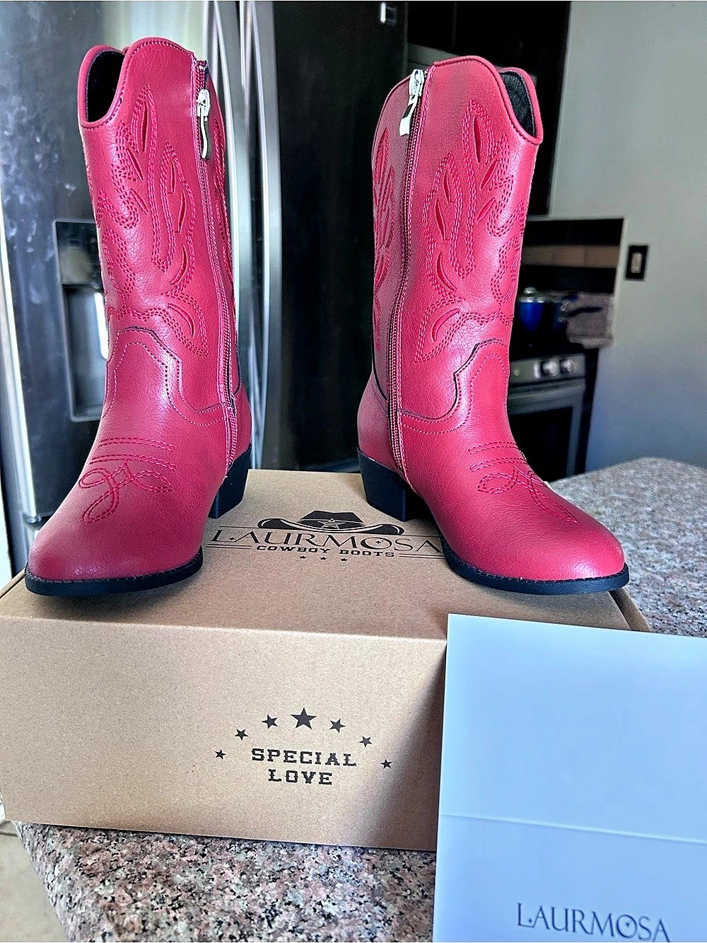 Laurmosa Cowgirl Boots for Girls Mid Calf Youth Girl Cowboy Western Boots Pink